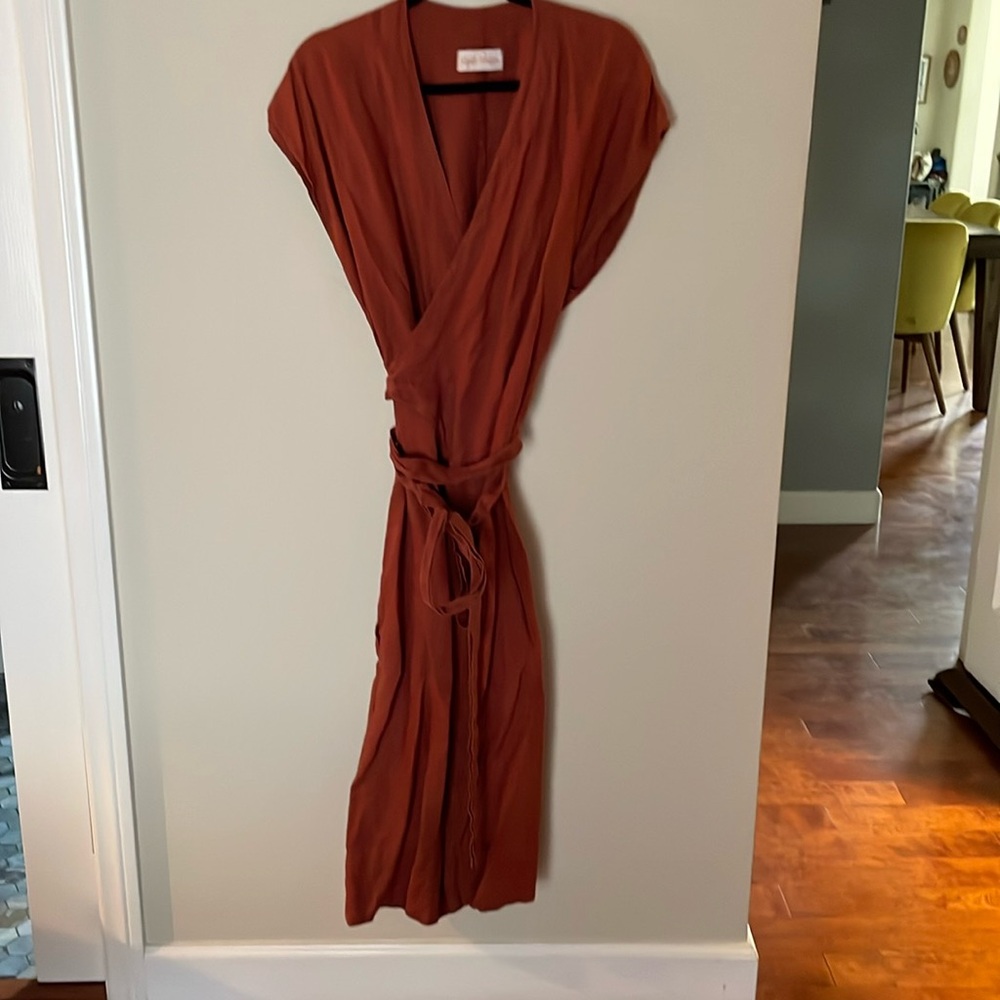 Myrah Peñaloza rust linen wrap PLAYSUIT with pockets!